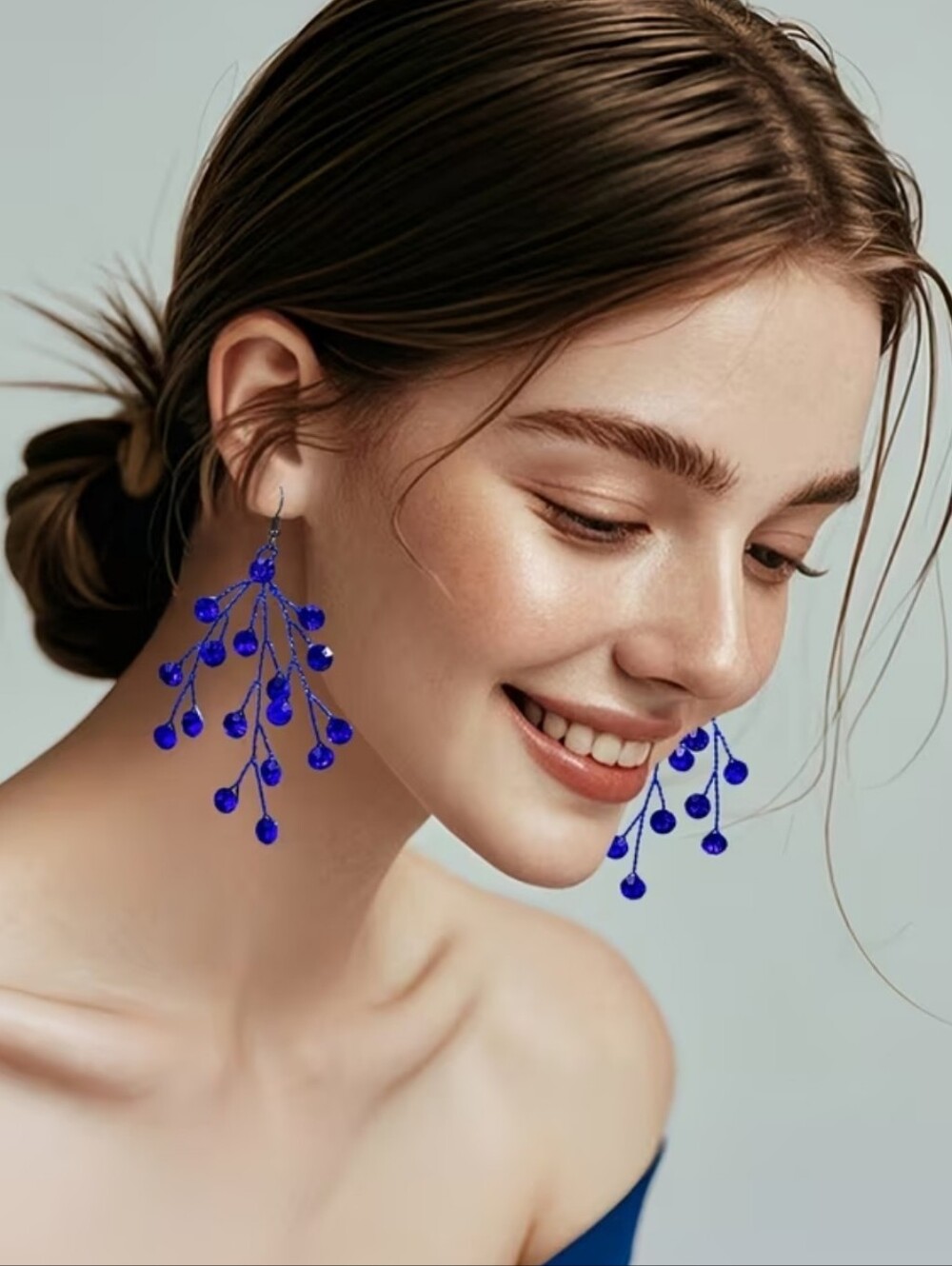 Handcrafted Blue Beaded Dangle Earrings